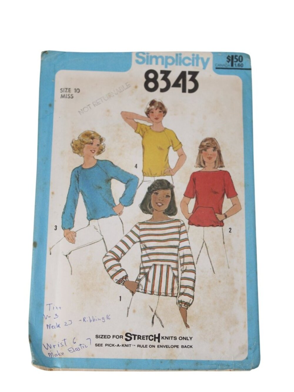 Simplicity Pattern 8343 Ladies Top Size 10 Vintage 94498 1978
